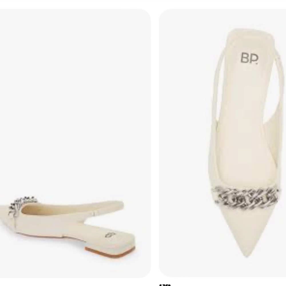 Nordstrom BP White Sling Back Silver Chain Square Heel Size 7 NWT - Picture 3 of 5